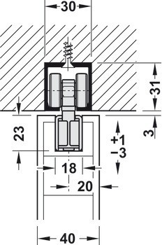 Kování pro posuvné dveře, Hawa Porta 60/100 HM, sada s pojezdovou kolejnicí