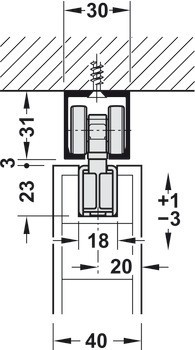 Kování pro posuvné dveře, Hawa Porta 60/100 HM, sada s pojezdovou kolejnicí
