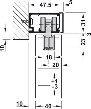 Kování pro posuvné dveře, Hawa Porta 60/100 HM/HMD, sada bez pojezdové kolejnice