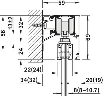 Kování pro posuvné dveře, Häfele Slido D-Line11 50J / 80J / 120J, sada bez pojezdové kolejnice