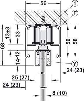 Kování pro posuvné dveře, Häfele Slido D-Line11 50J / 80J / 120J, sada bez pojezdové kolejnice