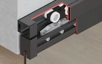 Kování pro posuvné dveře, Häfele Slido D-Line11 50L / 80L / 120L, sada bez pojezdové kolejnice