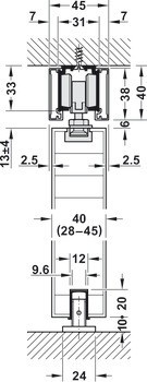 Kování pro posuvné dveře, Häfele Slido D-Line11 50C / 80C / 120C, sada bez pojezdové kolejnice