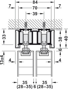 Kování pro posuvné dveře, Häfele Slido D-Line11 50C / 80C / 120C, sada bez pojezdové kolejnice