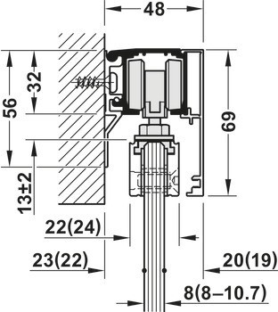 Kování pro posuvné dveře, Häfele Slido D-Line11 50J / 80J / 120J, sada bez pojezdové kolejnice