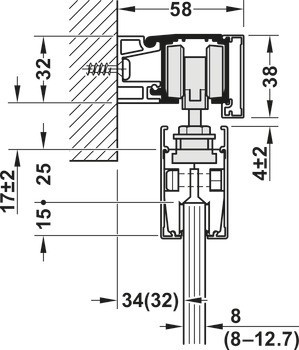 Kování pro posuvné dveře, Häfele Slido D-Line11 50L / 80L / 120L, sada bez pojezdové kolejnice