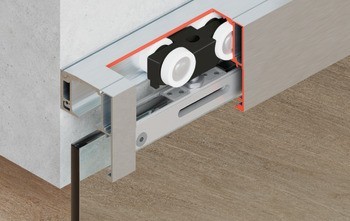 Kování pro posuvné dveře, Häfele Slido D-Line11 50J / 80J / 120J, sada bez pojezdové kolejnice