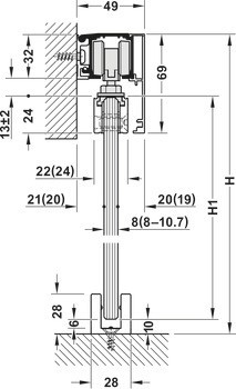 Kování pro posuvné dveře, Häfele Slido D-Line11 50J / 80J / 120J, sada bez pojezdové kolejnice