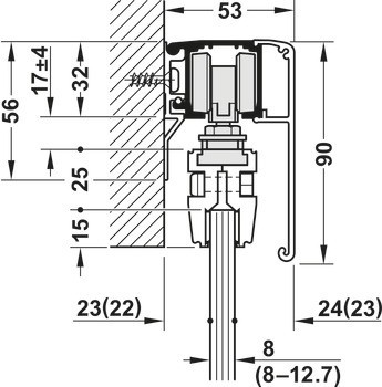 Kování pro posuvné dveře, Häfele Slido D-Line11 50L / 80L / 120L, sada bez pojezdové kolejnice