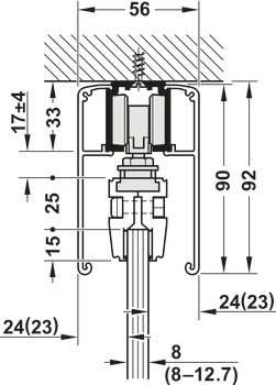 Kování pro posuvné dveře, Häfele Slido D-Line11 50L / 80L / 120L, sada bez pojezdové kolejnice