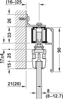 Kování pro posuvné dveře, Häfele Slido D-Line11 50L / 80L / 120L, sada bez pojezdové kolejnice