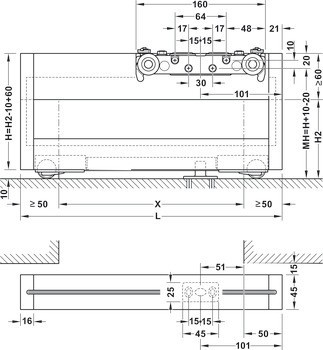 Kování pro posuvné dveře, Slido D-Line43 80N, rámové dveře pro skleněný a dřevěný panel