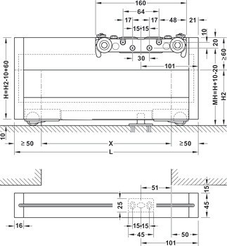 Kování pro posuvné dveře, Slido D-Line43 80N, rámové dveře pro skleněný a dřevěný panel