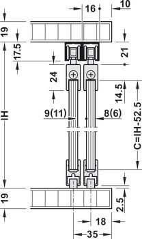 Kování pro posuvné dveře, Slido F-Line21 12D, sada