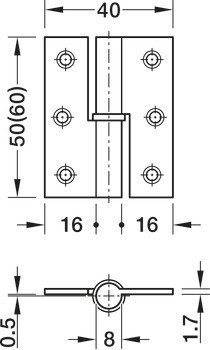 Křídlový závěs, mosaz, zalomení A, přímý