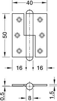 Křídlový závěs, ocel, zalomení A, přímý