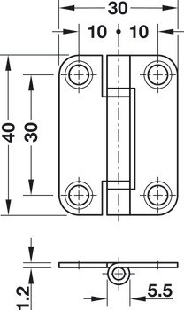 Křídlový závěs, pro posuvně skládací dveře, velikost 40 x 30 mm
