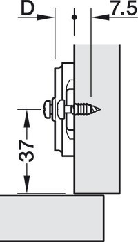 Křížová montážní podložka, Häfele Metalla 510 SM, k přišroubování předmontovanými šrouby a rozpěrnými hmoždinkami, hloubka vrtání 7,5 mm