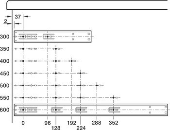 Kuličkové výsuvy, Häfele Matrix Runner BB A, plnovýsuv, nosnost do 30 kg, ocel, montáž na bok