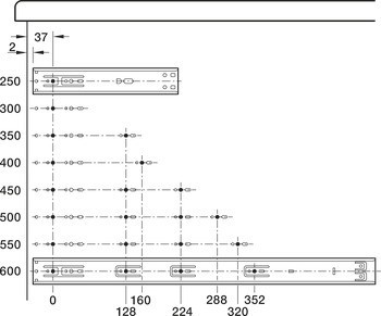 Kuličkové výsuvy, Häfele Matrix Runner BB A, plnovýsuv, nosnost do 30 kg, ocel, montáž na bok