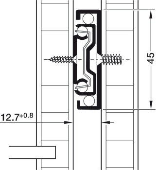 Kuličkové výsuvy, Häfele Matrix Runner BB S, plnovýsuv, nosnost do 30 kg, ocel, montáž na bok