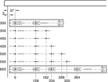 Kuličkové výsuvy, Häfele Matrix Runner BB S, plnovýsuv, nosnost do 30 kg, ocel, montáž na bok