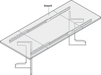 Kuličkové výsuvy, pro 1 vkládací desku, asynchronní, pro stoly bez rámové konstrukce