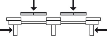 Kuličkové výsuvy, pro 2 vkládací desky, asynchronní, pro stoly bez rámové konstrukce