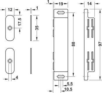 Magnetická záskočka, Přídržná síla 2 x 3–4 kg, k přišroubování, hranatá