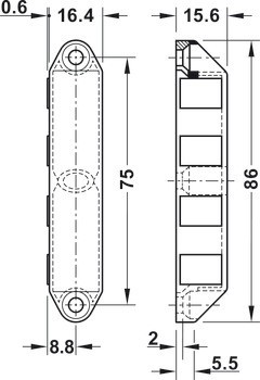 Magnetická záskočka, přídržná síla 8,0 nebo 12,0 kg, k přišroubování, hranatá