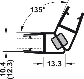 magnetické těsnění pro skleněné dveře, Magnetický, pro sprchové kouty, sklo-sklo, pro 135° skleněná čela