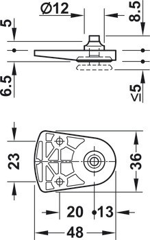 Mechanismus nastavení výšky soklu, pro montáž do vyvrtaného otvoru