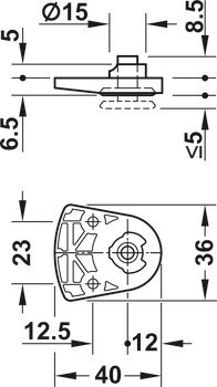 Mechanismus nastavení výšky soklu, pro montáž do vyvrtaného otvoru