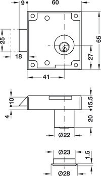Mincovní zámek vracející mince s odpruženou střelkou, S vložkou s pinovými stavítky, individuálním uzamykacím systémem HK/GHK, mincovní zámek vracející mince