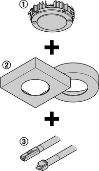 Modul svítidla, Häfele Loox LED 2091, 12 V, modulární, 3pólové (multi-white), vrtaný otvor ⌀ 58 mm, hliník