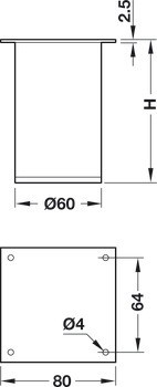 Nábytková noha, Nosnost: 70 kg, s deskou, bez nastavení výšky, hliník