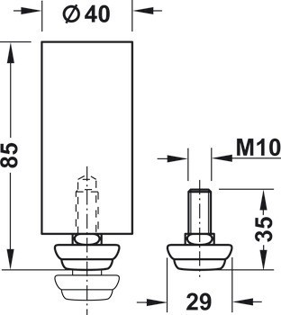 Nábytková noha, pro skleněné konstrukce, k nalepení