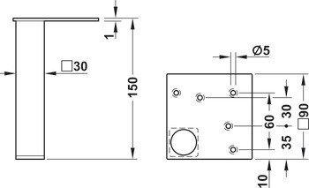 Nábytková noha, s deskou, bez výškového nastavení, s plastovým kluzákem