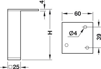 Nábytková noha, s deskou, bez výškového nastavení, s plastovým kluzákem