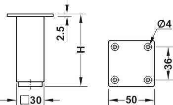 Nábytková noha, s deskou, bez výškového nastavení