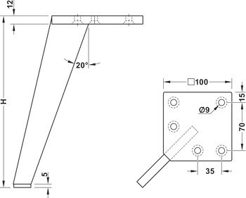 Nábytková noha, s deskou, bez výškového nastavení