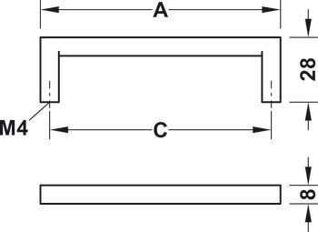 Nábytková úchytka, Madlo, zinková slitina, hranatá