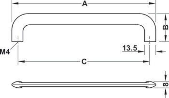 Nábytková úchytka, Madlo, zinková slitina