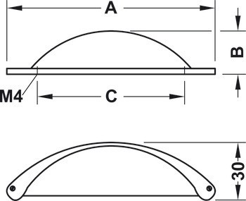 Nábytková úchytka, misková úchytka, zinková slitina, Häfele Déco