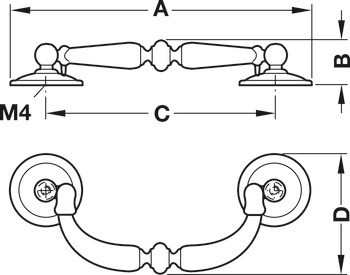 Nábytková úchytka, sklopná úchytka, mosaz, Häfele Déco