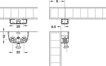 Nábytkový spoj, RV/U-T3 vnitřní prvek, ±1,5 mm