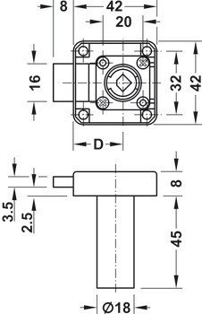 Nábytkový zámek se závorou, Symo, s prodlouženým tělem vložky, backset 25 mm