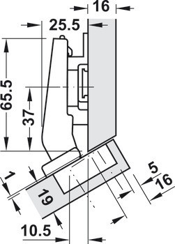 Nábytkový závěs 30°, Blum Clip Top Blumotion 95°, pro rohové skříňky s naloženými čely