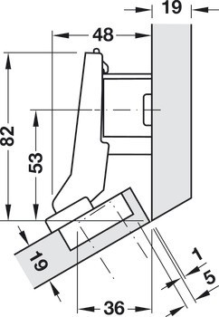 Nábytkový závěs 30°, Blum Clip Top Blumotion 95°, pro rohové skříňky se zarovnanou přední stranou