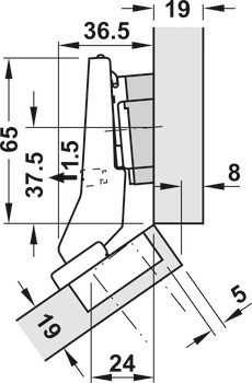 Nábytkový závěs 30°, Blum Clip Top Blumotion 95°, pro rohové skříňky se zarovnanou přední stranou